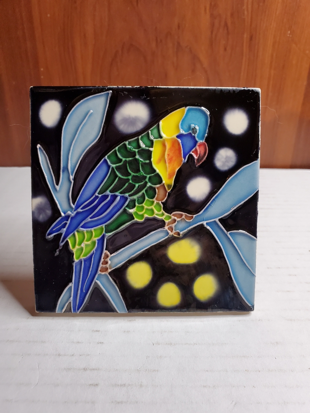 Colorful Parrot Ceramic Tile Art - Blue Green Yellow 4x4